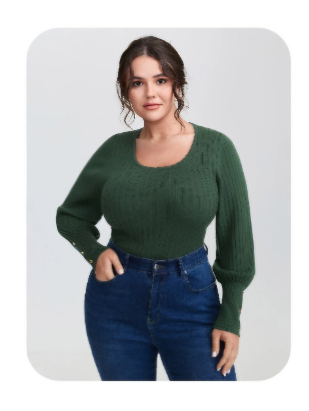 NWT Bloomchic Women's Forest Green Ribbed Scoop Neck Sweater 1X